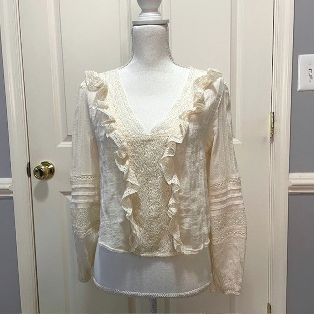 Romantic Ivory Lace Ruffle Blouse Feminine Cottagecore Coquette French Top Small